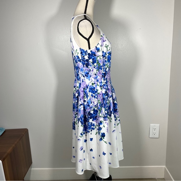 Adrianna Papell White Blue Floral Halter Neck Fit and Flare Sleeveless Dress 10 - Picture 10 of 11
